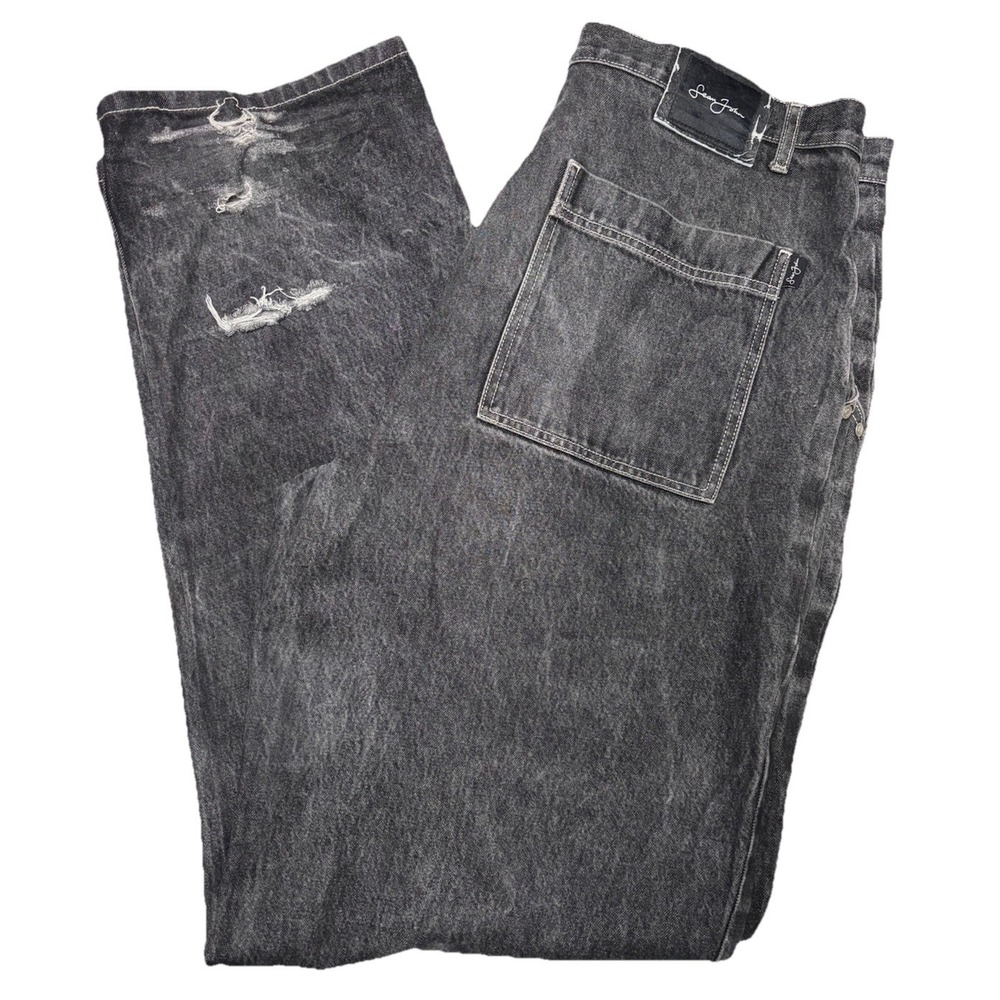 Vintage Y2K Sean John Men's Jeans 38x36 Black Wash Relaxed Fit Distressed